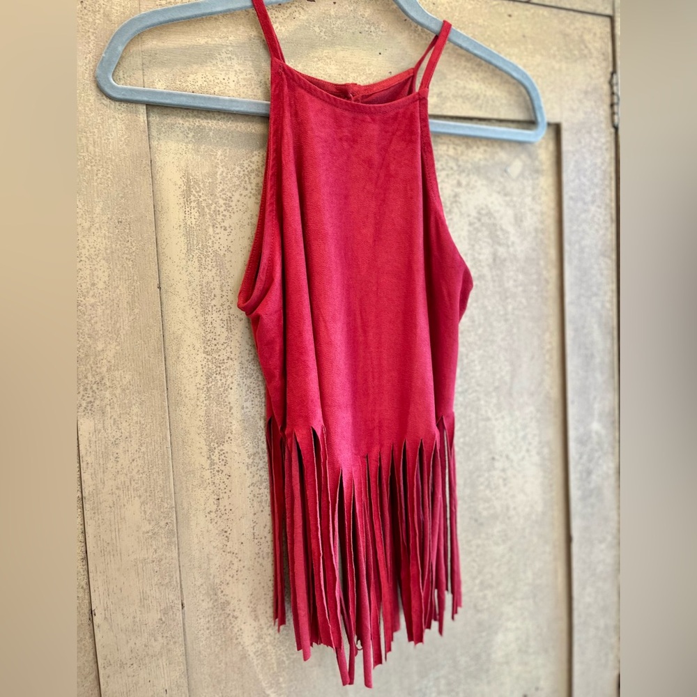Red Suede Fringe Top